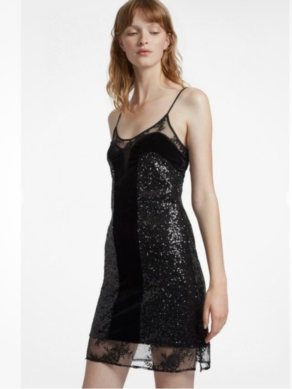 French Connection Iris sequin jersey strappy dress 4 NWT